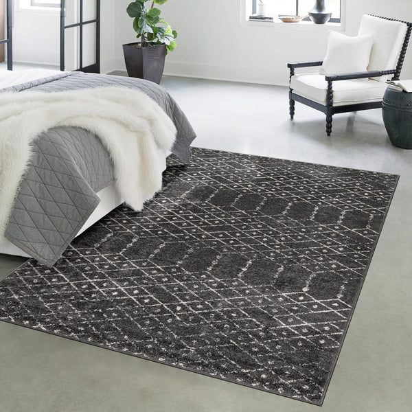 Marrakesh Lattice Collection Area Rug - Casablanca (Charcoal Gray) Rectangle Charcoal Gray  lifestyle 22