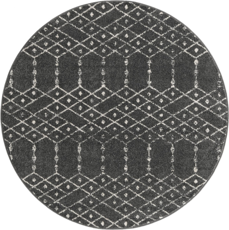 Marrakesh Lattice Collection Area Rug - Casablanca (Charcoal Gray) Round Charcoal Gray  lifestyle 24