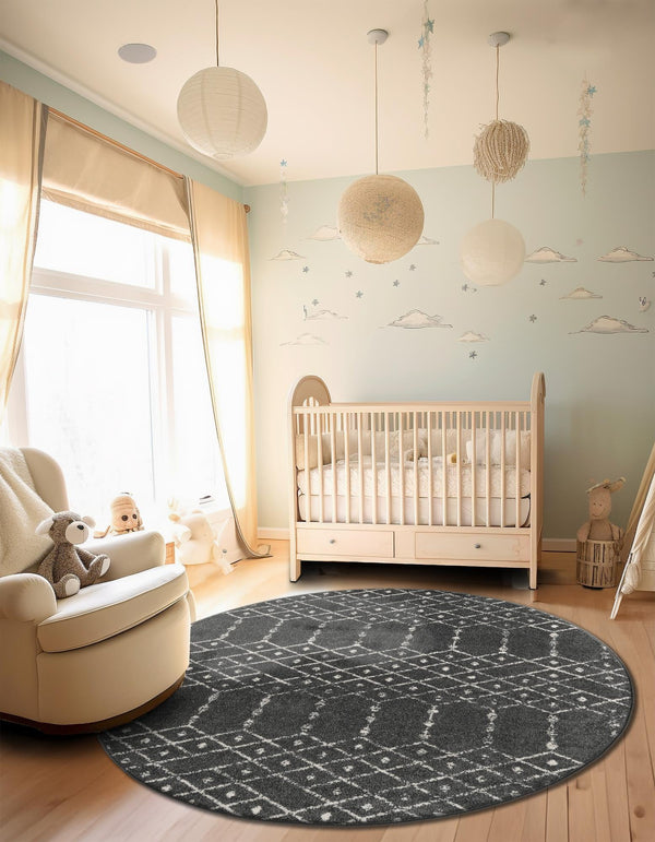 Marrakesh Lattice Collection Area Rug - Casablanca (Charcoal Gray) Round Charcoal Gray  lifestyle 44