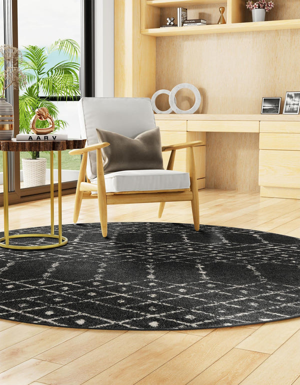 Marrakesh Lattice Collection Area Rug - Casablanca (Charcoal Gray) Round Charcoal Gray  lifestyle 50