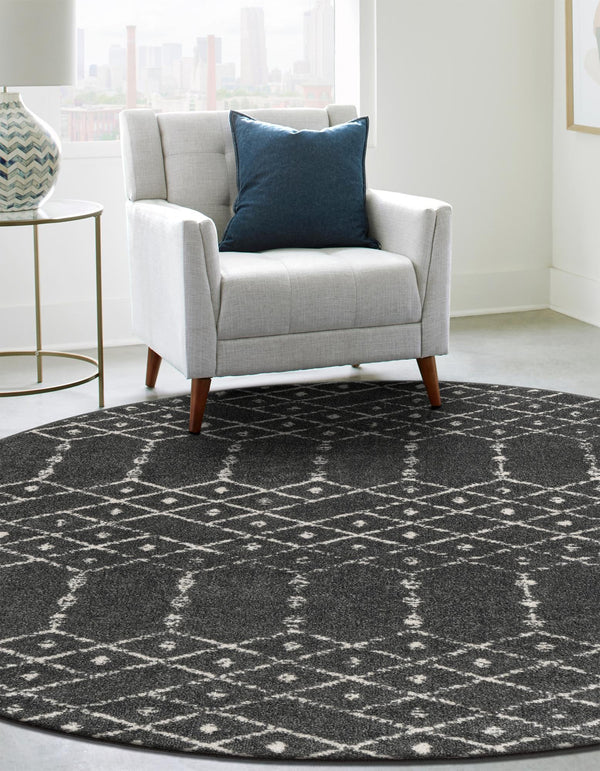 Marrakesh Lattice Collection Area Rug - Casablanca (Charcoal Gray) Round Charcoal Gray  lifestyle 59