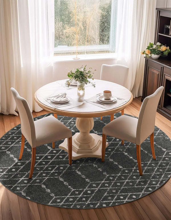 Marrakesh Lattice Collection Area Rug - Casablanca (Charcoal Gray) Round Charcoal Gray  lifestyle 62