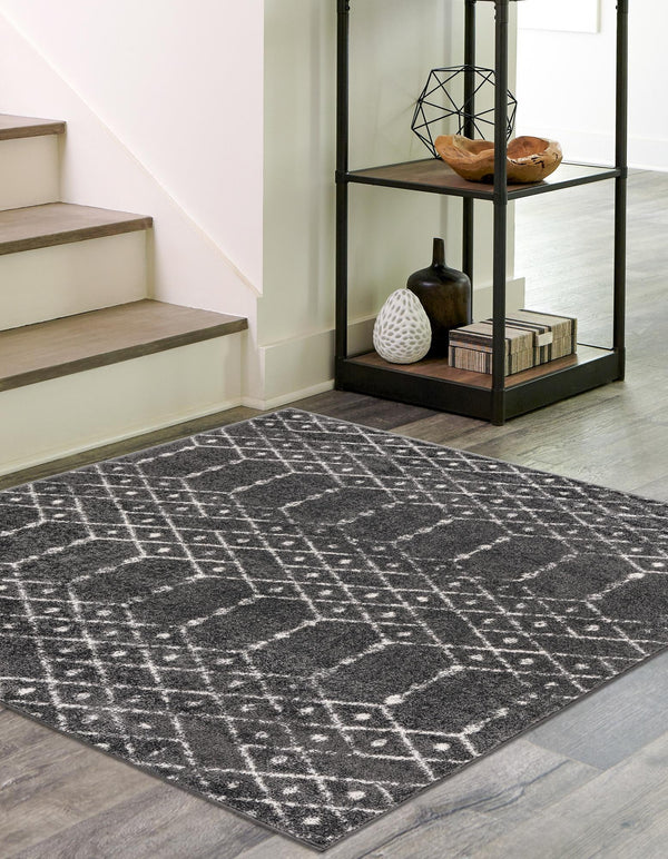Marrakesh Lattice Collection Area Rug - Casablanca (Charcoal Gray) Square Charcoal Gray  lifestyle 35