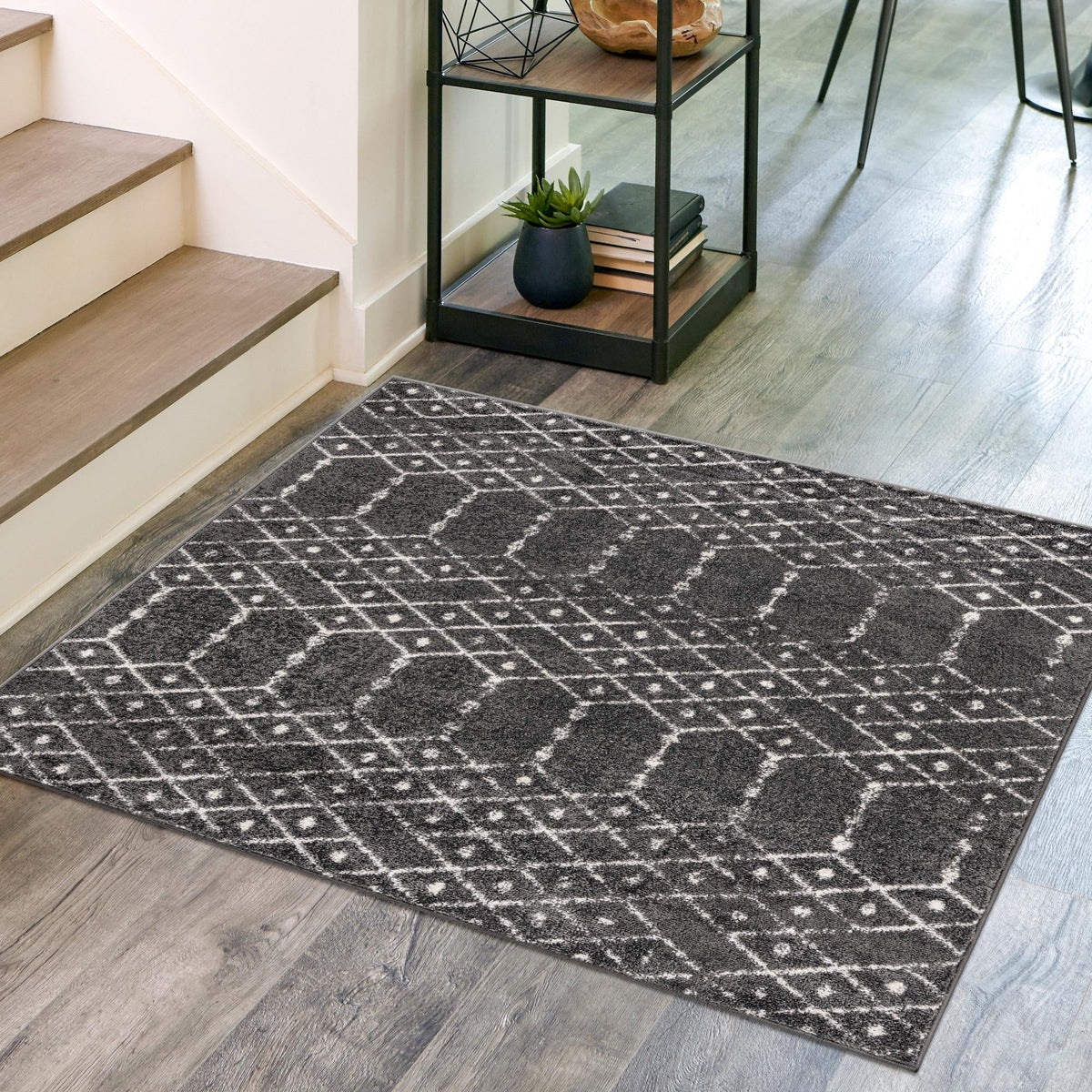 Marrakesh Lattice Collection Area Rug - Casablanca (Charcoal Gray) Square Charcoal Gray  lifestyle 106