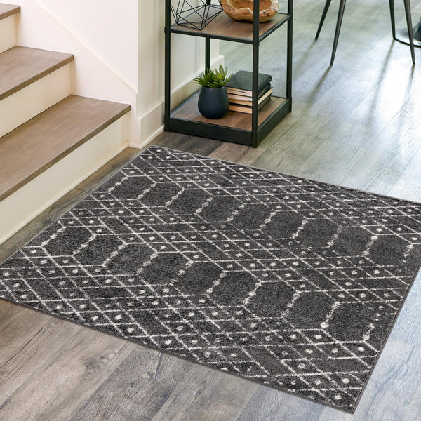 Marrakesh Lattice Collection Area Rug - Casablanca (Charcoal Gray) Square Charcoal Gray  lifestyle 106