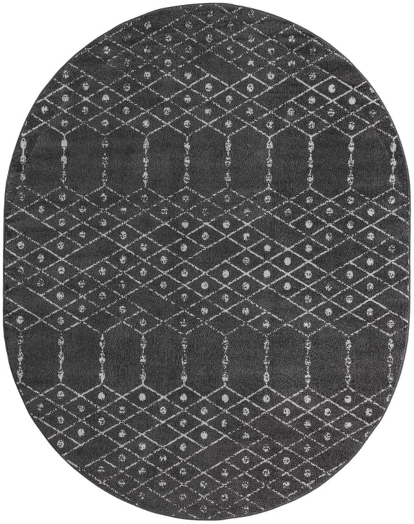 Marrakesh Lattice Collection Area Rug - Casablanca (Charcoal Gray) Oval Charcoal Gray  lifestyle 26