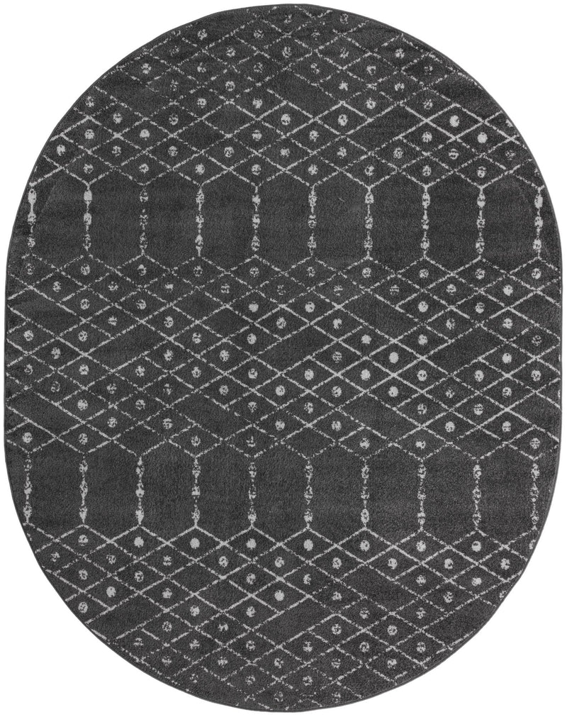 Marrakesh Lattice Collection Area Rug - Casablanca (Charcoal Gray) Oval Charcoal Gray  lifestyle 26