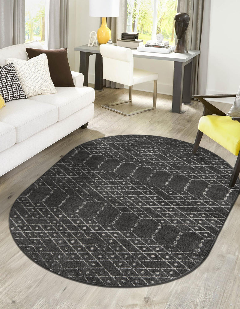 Marrakesh Lattice Collection Area Rug - Casablanca (Charcoal Gray) Oval Charcoal Gray  lifestyle 31