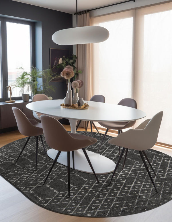 Marrakesh Lattice Collection Area Rug - Casablanca (Charcoal Gray) Oval Charcoal Gray  lifestyle 41