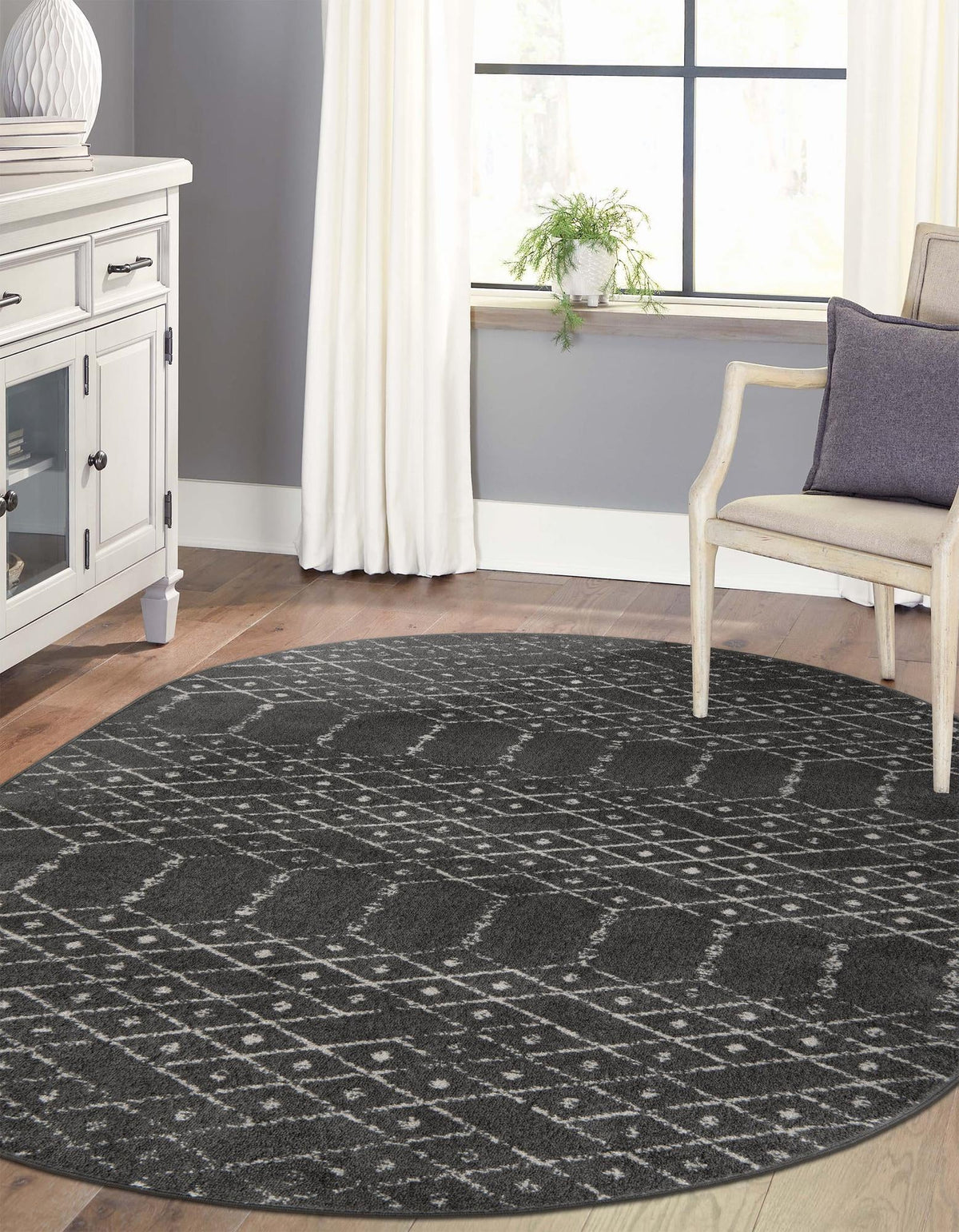 Marrakesh Lattice Collection Area Rug - Casablanca (Charcoal Gray) Oval Charcoal Gray  lifestyle 43