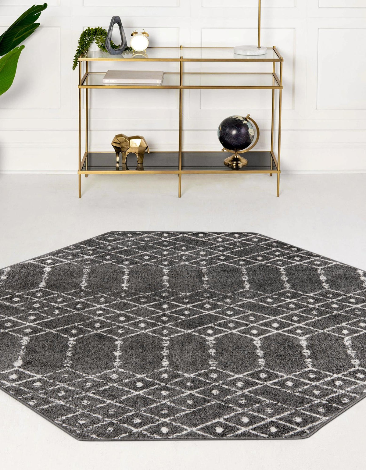 Marrakesh Lattice Collection Area Rug - Casablanca (Charcoal Gray) Octagon Charcoal Gray  lifestyle 32