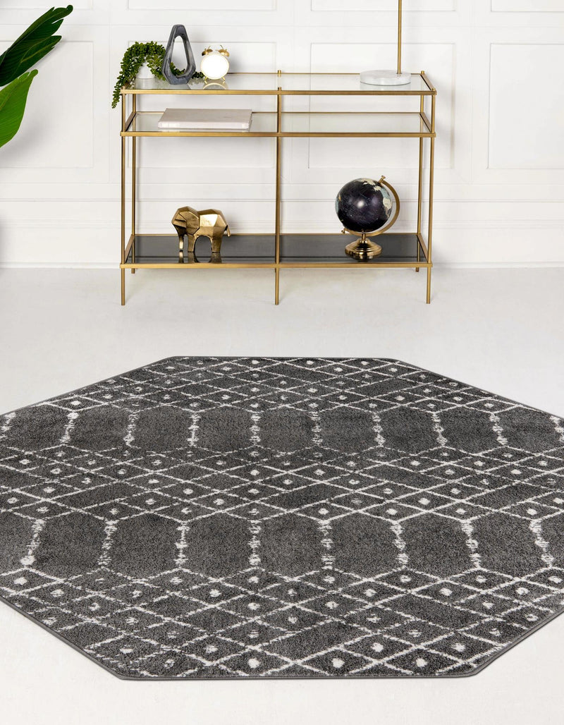 Marrakesh Lattice Collection Area Rug - Casablanca (Charcoal Gray) Octagon Charcoal Gray  lifestyle 32