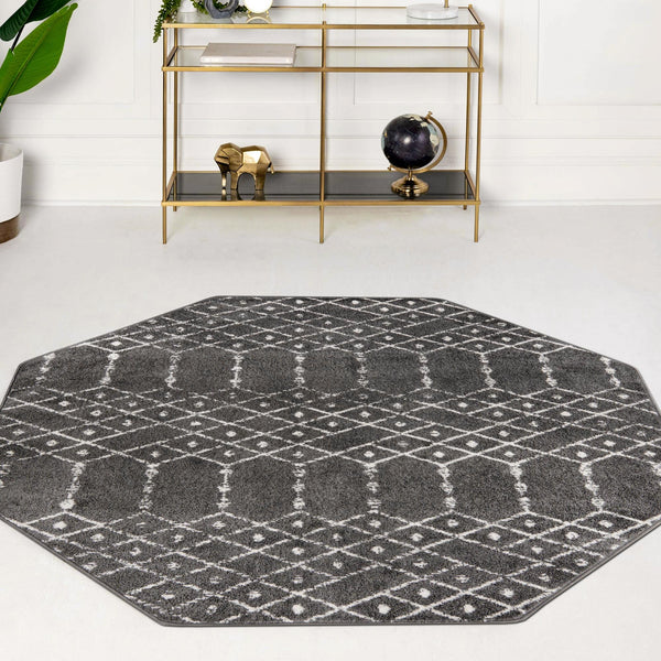 Marrakesh Lattice Collection Area Rug - Casablanca (Charcoal Gray) Octagon Charcoal Gray  lifestyle 108