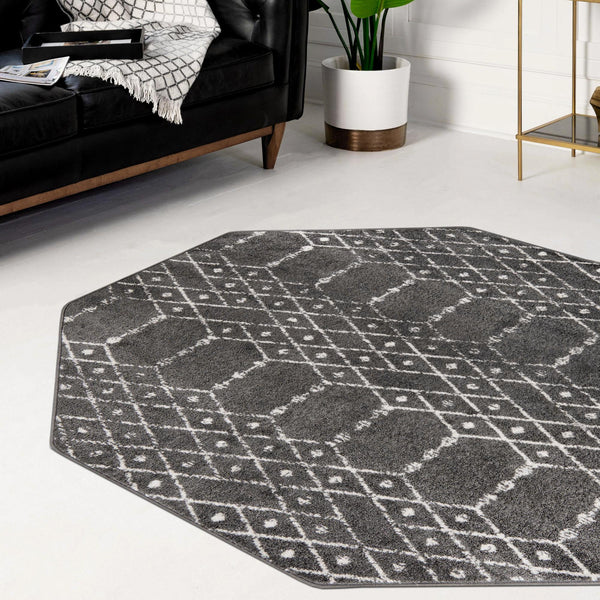 Marrakesh Lattice Collection Area Rug - Casablanca (Charcoal Gray) Octagon Charcoal Gray  lifestyle 113