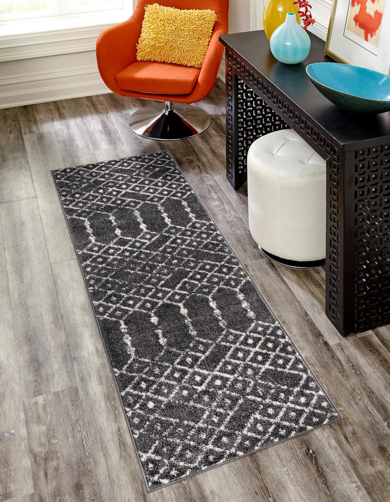 Marrakesh Lattice Collection Area Rug - Casablanca (Charcoal Gray) Runner Charcoal Gray  lifestyle 33