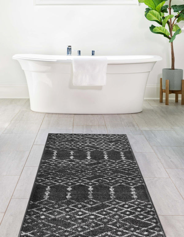 Marrakesh Lattice Collection Area Rug - Casablanca (Charcoal Gray) Runner Charcoal Gray  lifestyle 54