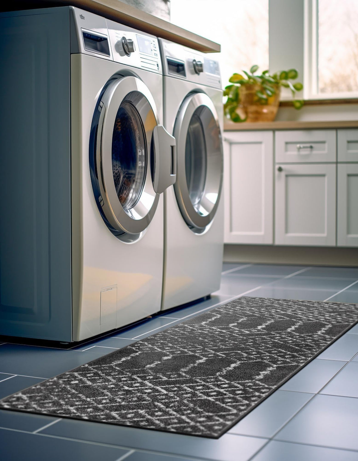Marrakesh Lattice Collection Area Rug - Casablanca (Charcoal Gray) Runner Charcoal Gray  lifestyle 64