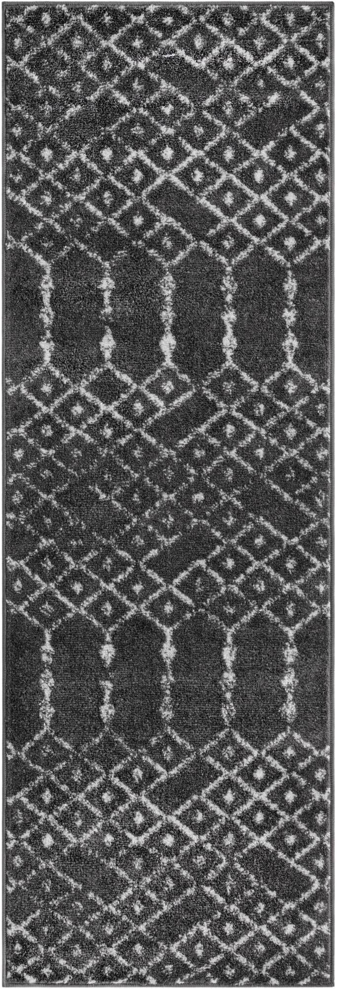 Marrakesh Lattice Collection Area Rug - Casablanca (Charcoal Gray) Runner Charcoal Gray  lifestyle 28