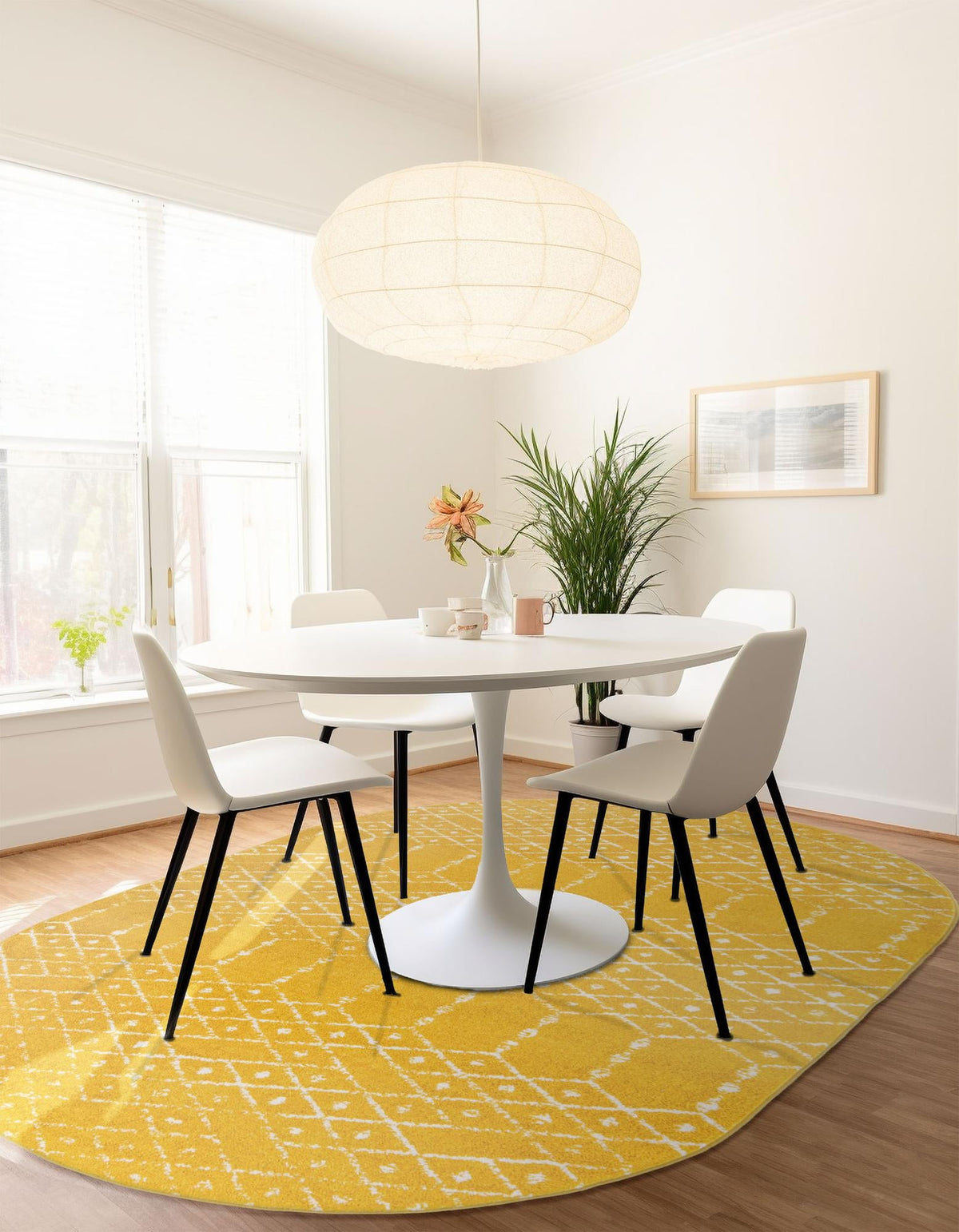 Marrakesh Lattice Collection Area Rug - Casablanca (Yellow) Oval Yellow  lifestyle 45