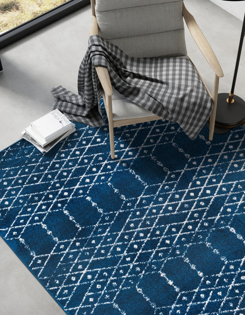 Marrakesh Lattice Collection Area Rug - Casablanca (Navy Blue) Rectangle Navy Blue  lifestyle 12