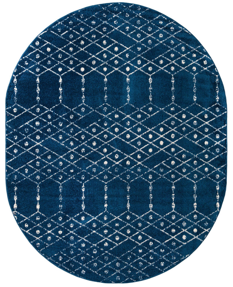 Marrakesh Lattice Collection Area Rug - Casablanca (Navy Blue) Oval Navy Blue  lifestyle 26