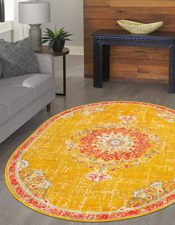 Brighton Terrace Collection Area Rug - Hove (Gold) Oval Gold  lifestyle 47