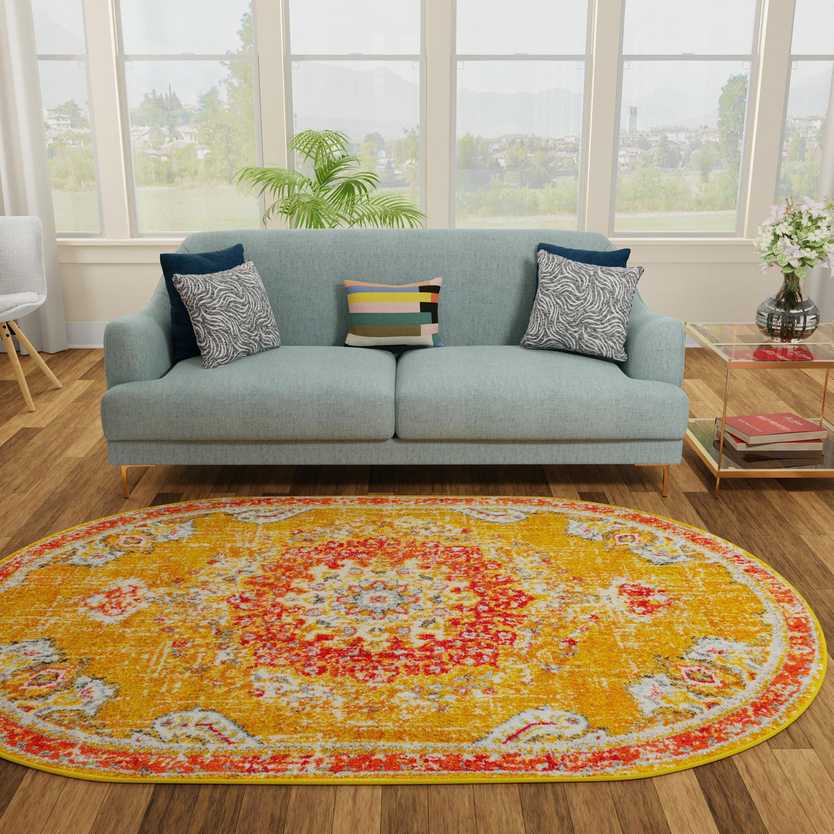 Brighton Terrace Collection Area Rug - Hove (Gold) Oval Gold  lifestyle 95