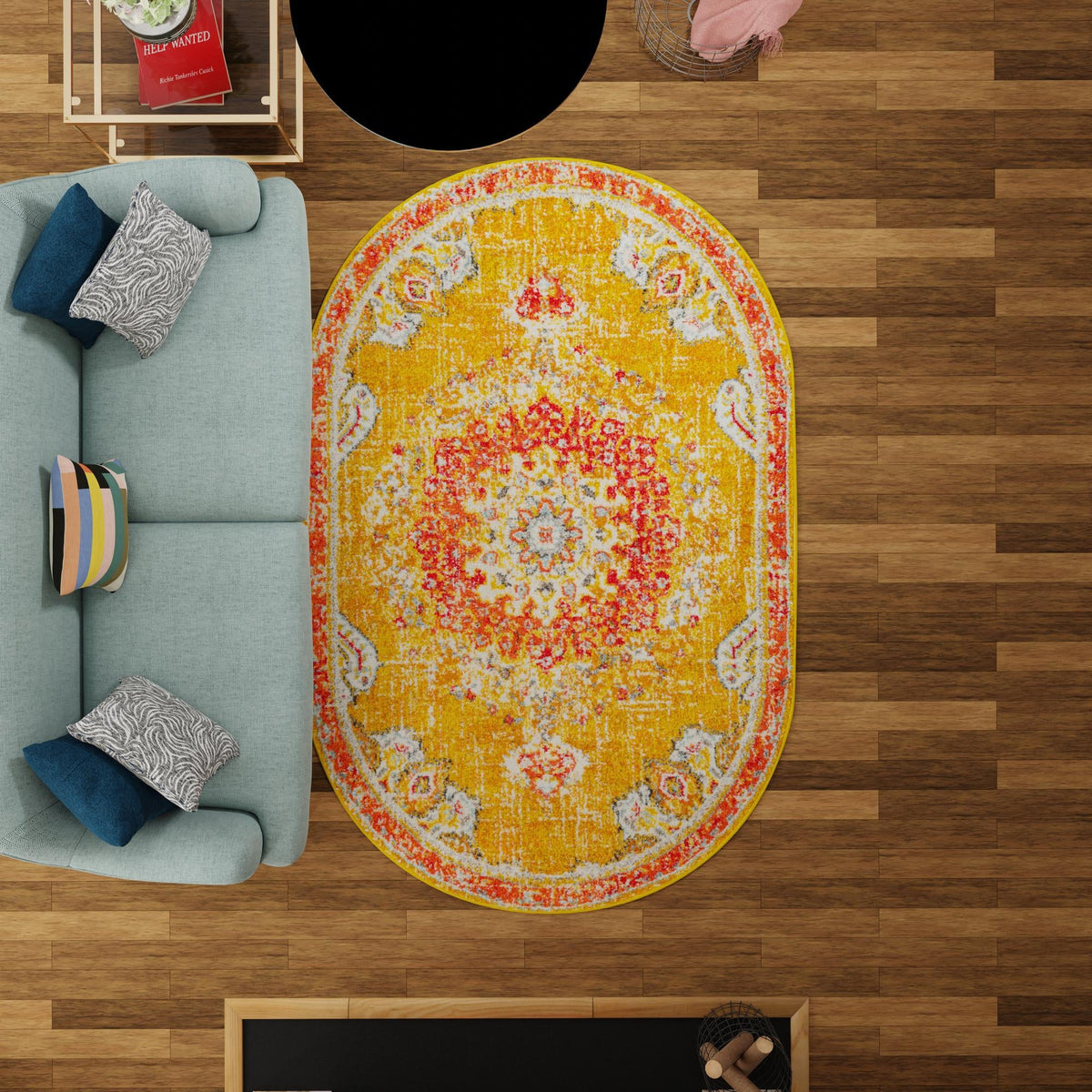 Brighton Terrace Collection Area Rug - Hove (Gold) Oval Gold  lifestyle 97