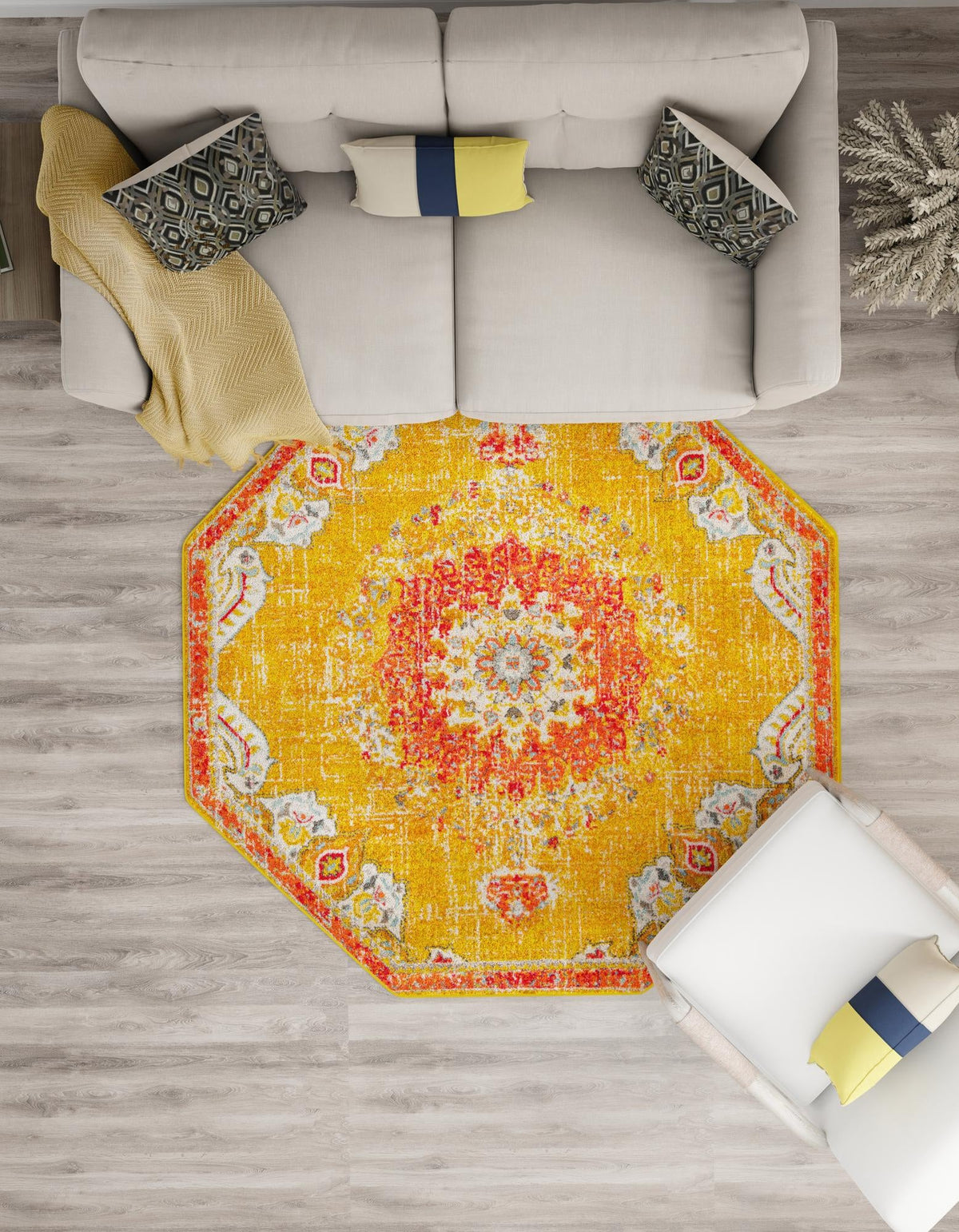 Brighton Terrace Collection Area Rug - Hove (Gold) Octagon Gold  lifestyle 89