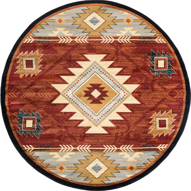 Frontier Trails Collection Area Rug -  Evergreen Round Red  lifestyle 28
