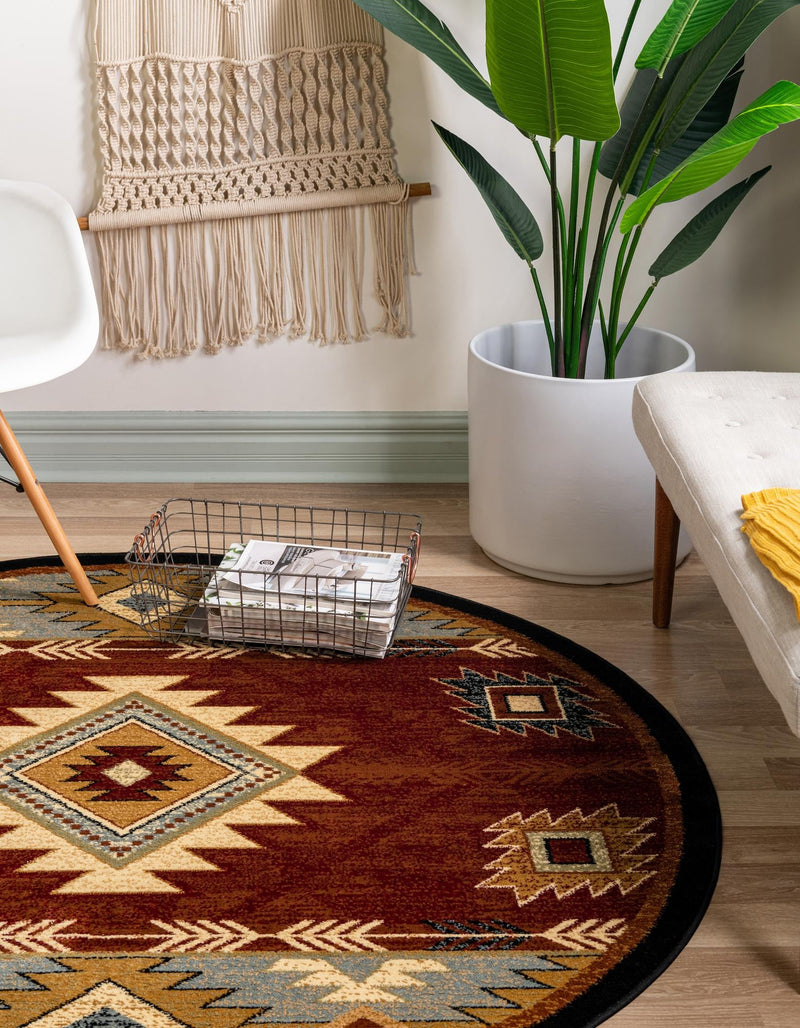 Frontier Trails Collection Area Rug -  Evergreen Round Red  lifestyle 40
