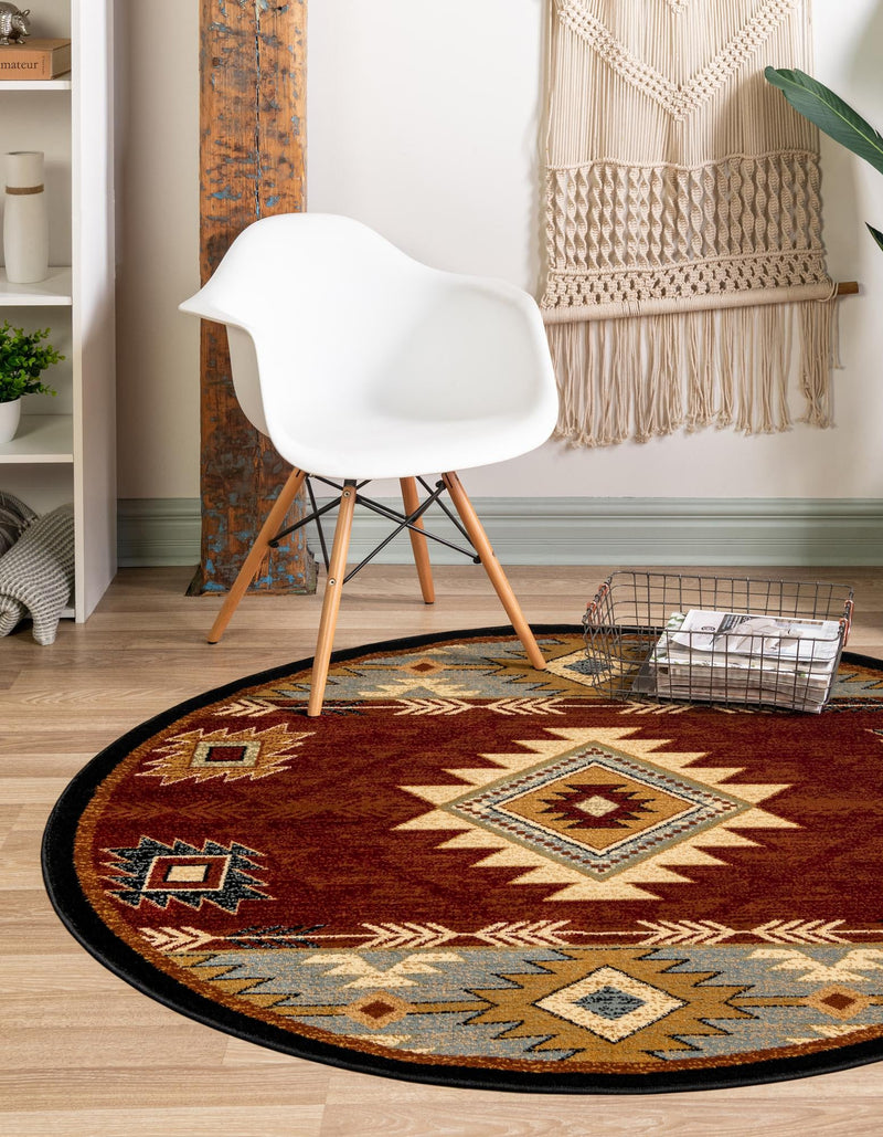 Frontier Trails Collection Area Rug -  Evergreen Round Red  lifestyle 46