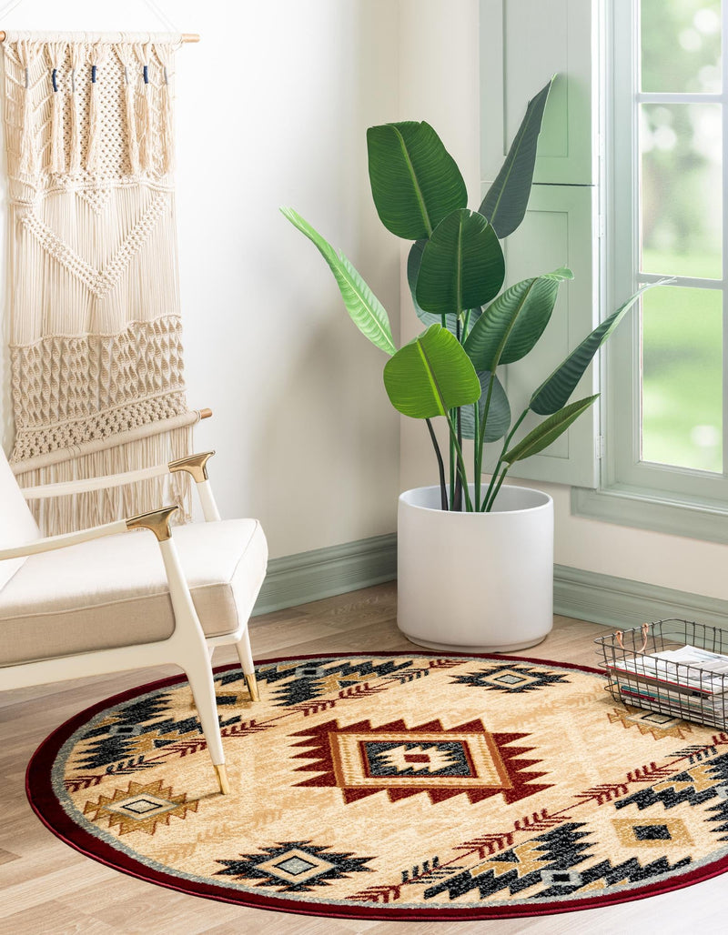 Frontier Trails Collection Area Rug -  Evergreen Round Ivory  lifestyle 47