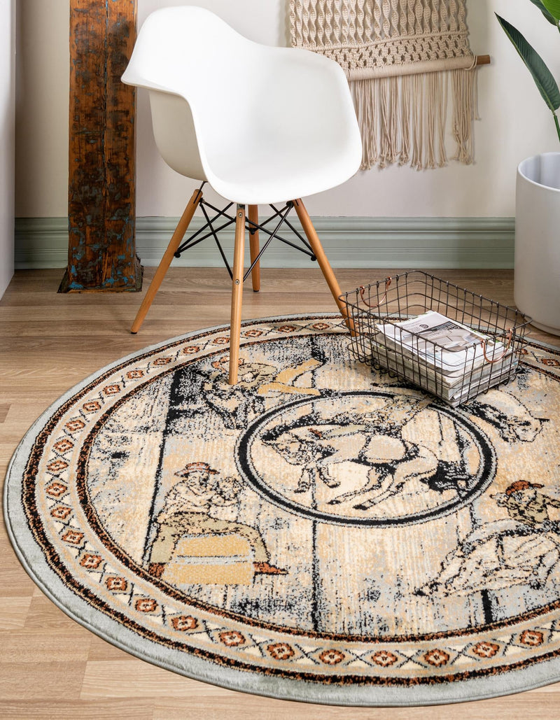 Frontier Trails Collection Area Rug -  Hickory Round Blue  lifestyle 37