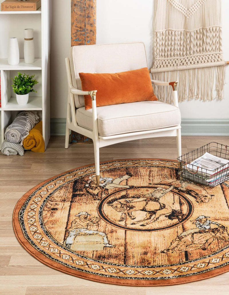 Frontier Trails Collection Area Rug -  Hickory Round Walnut  lifestyle 57