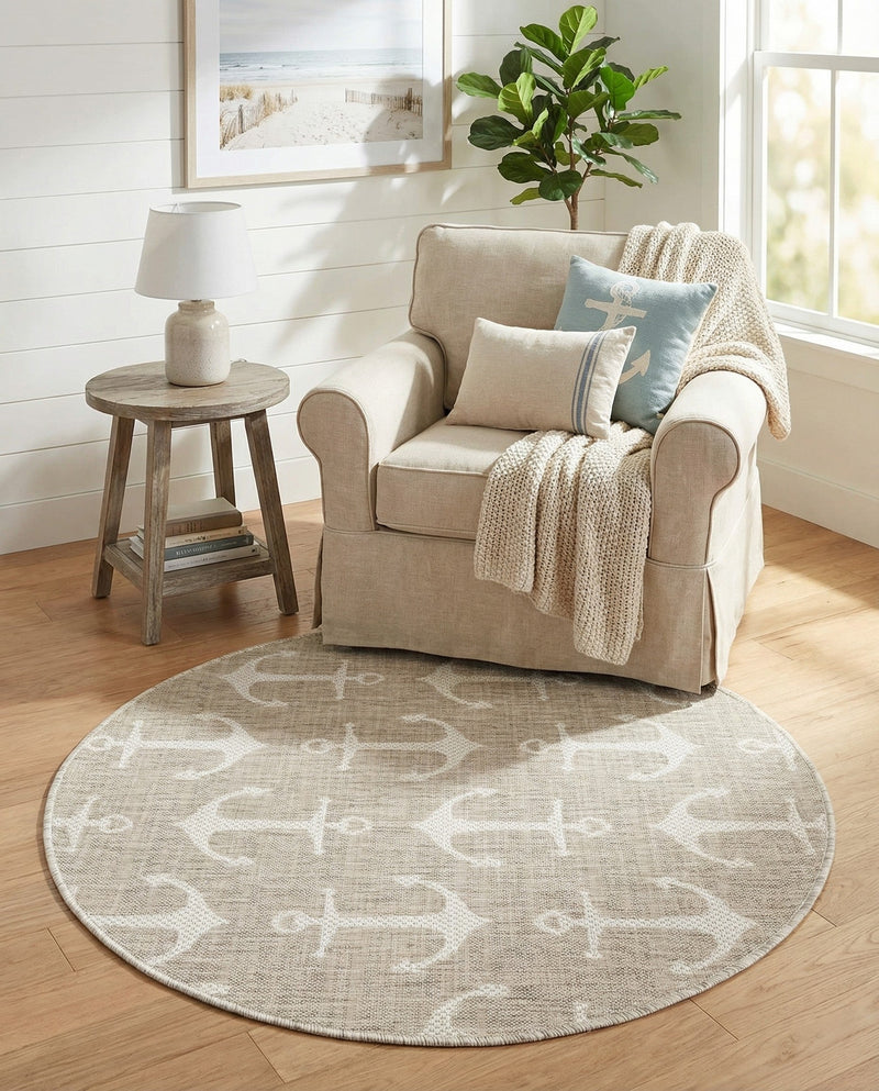 Seaside Haven Rugs Collection Area Rug - Sapphire (Gray) Round Gray  lifestyle 17
