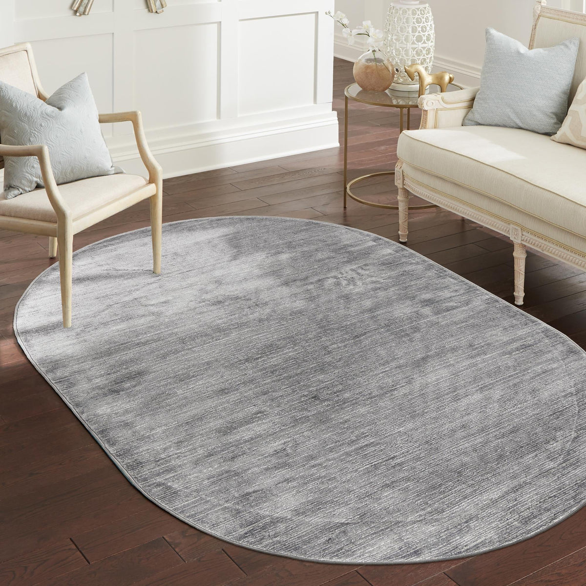 Bloomsbury Elegance Collection Area Rug -  Kensington (Gray) Oval Gray  lifestyle 91