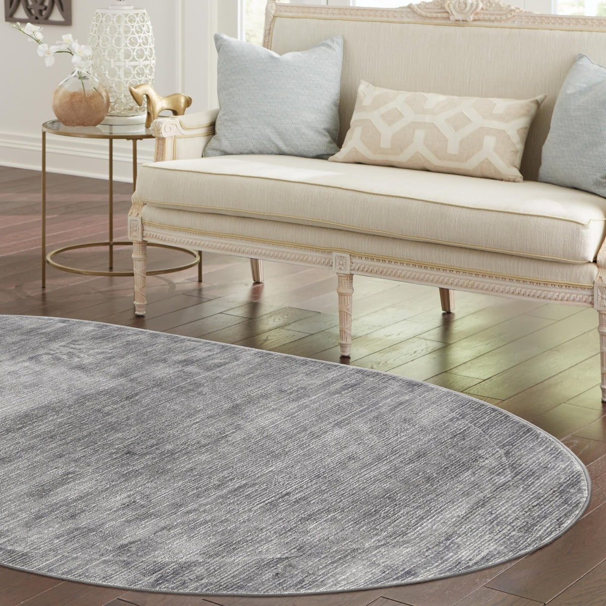 Bloomsbury Elegance Collection Area Rug -  Kensington (Gray) Oval Gray  lifestyle 93