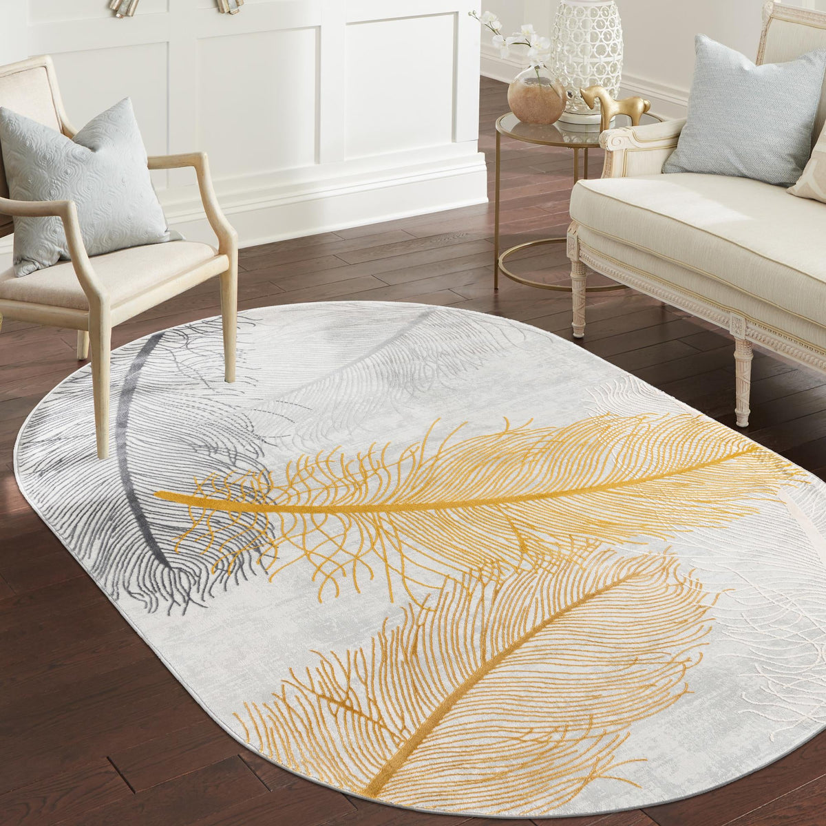 Bloomsbury Elegance Collection Area Rug -  Westminster Oval Yellow Gray  lifestyle 140