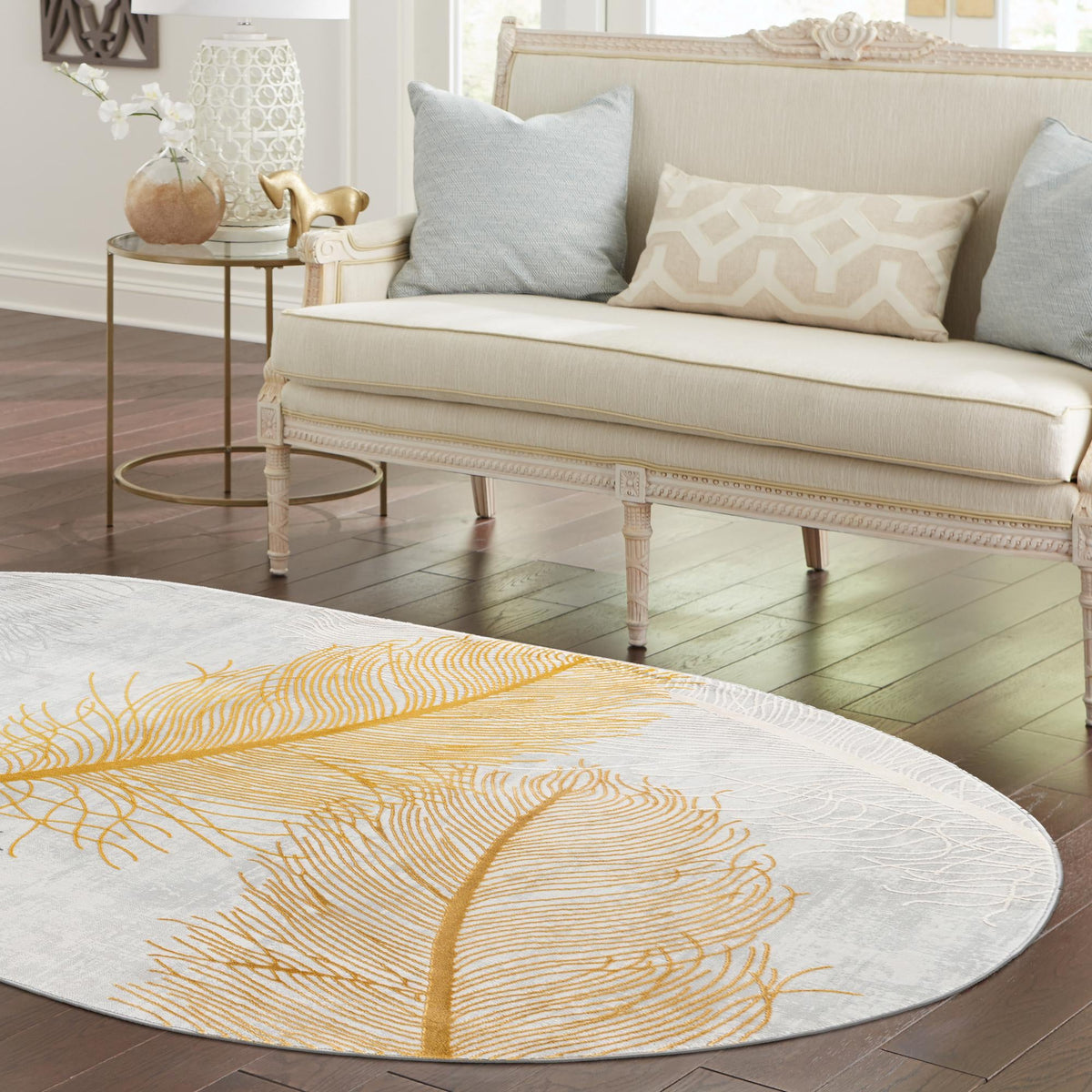 Bloomsbury Elegance Collection Area Rug -  Westminster Oval Yellow Gray  lifestyle 145