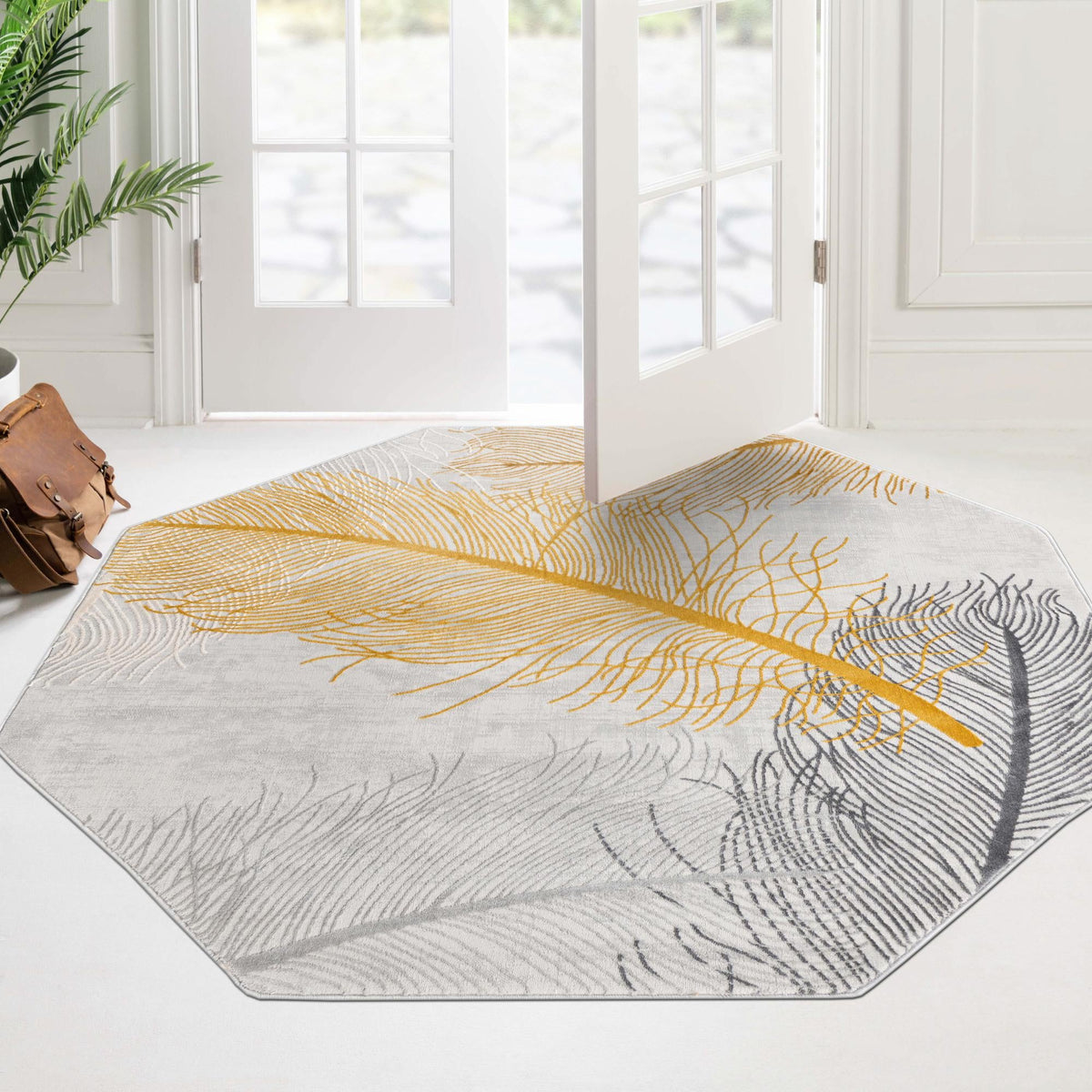 Bloomsbury Elegance Collection Area Rug -  Westminster Octagon Yellow Gray  lifestyle 141
