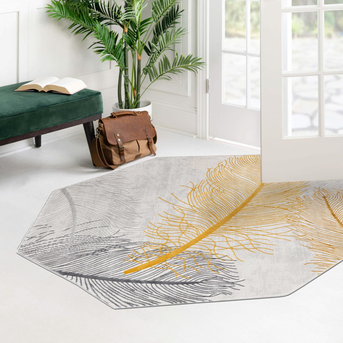 Bloomsbury Elegance Collection Area Rug -  Westminster Octagon Yellow Gray  lifestyle 146