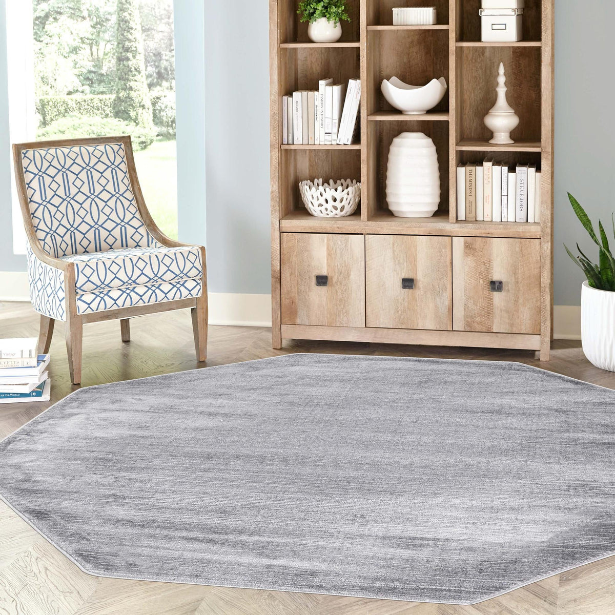 Bloomsbury Elegance Collection Area Rug -  Kensington (Gray) Octagon Gray  lifestyle 92