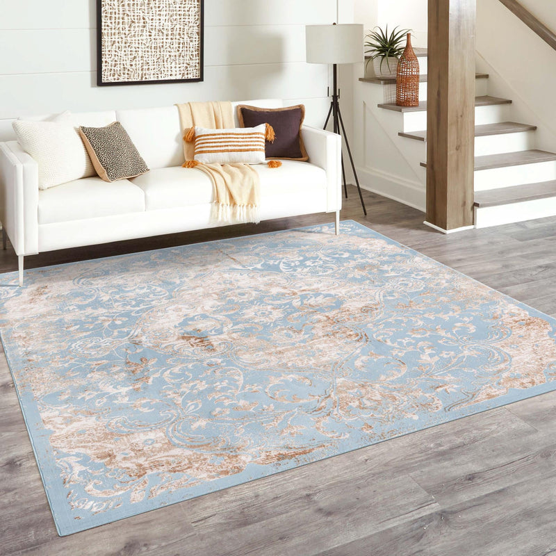 Kensington Collection Area Rug - Chelsea Square Teal  lifestyle 58