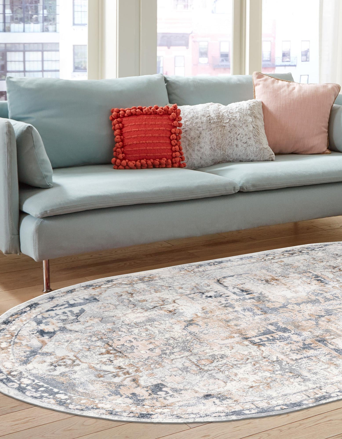 Kensington Collection Area Rug -  Paddington Oval Gray Ivory  lifestyle 11