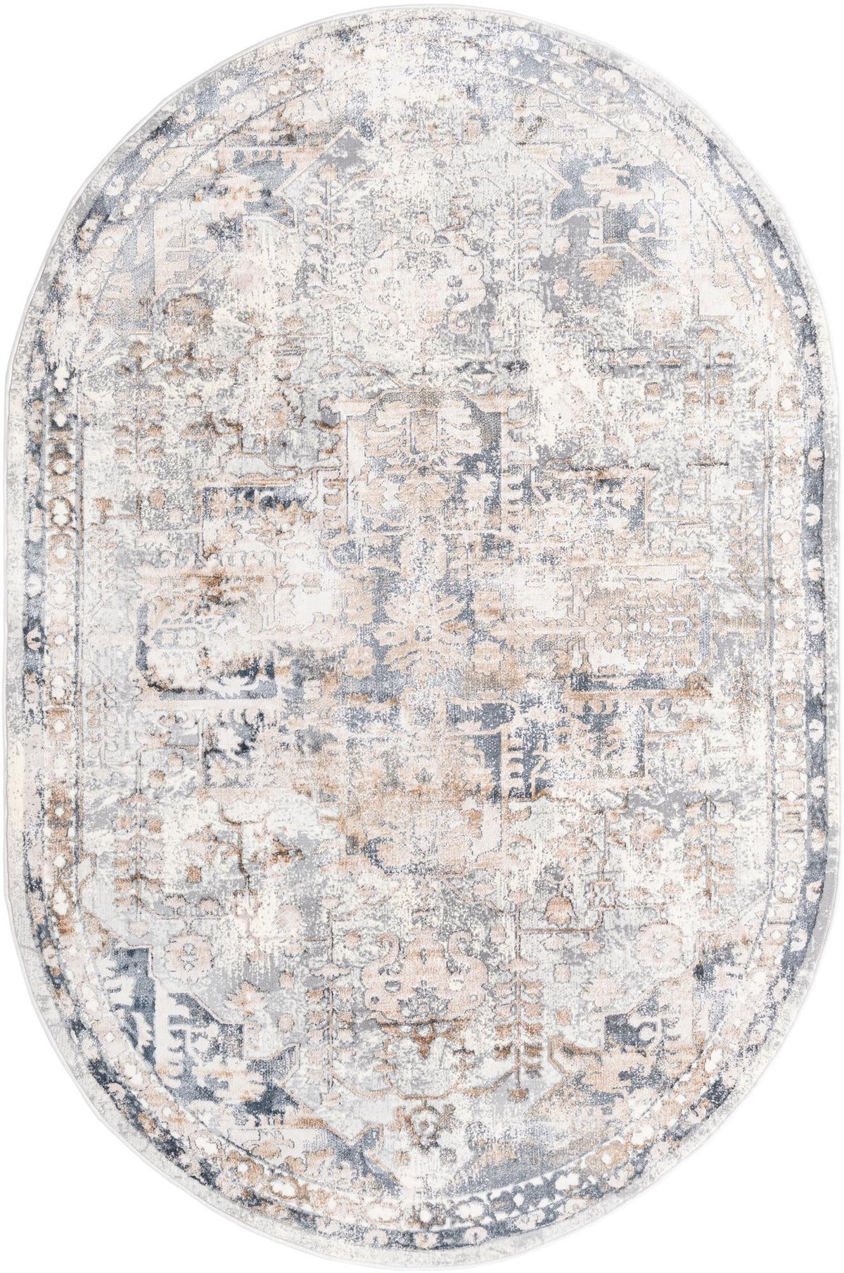 Kensington Collection Area Rug -  Paddington Oval Ivory and Gray  lifestyle 13