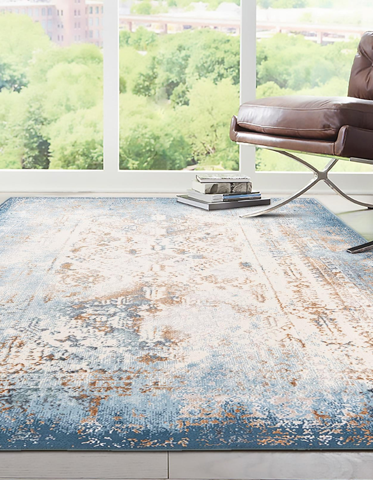 Kensington Collection Area Rug -  Belgravia Rectangle Blue  lifestyle 2