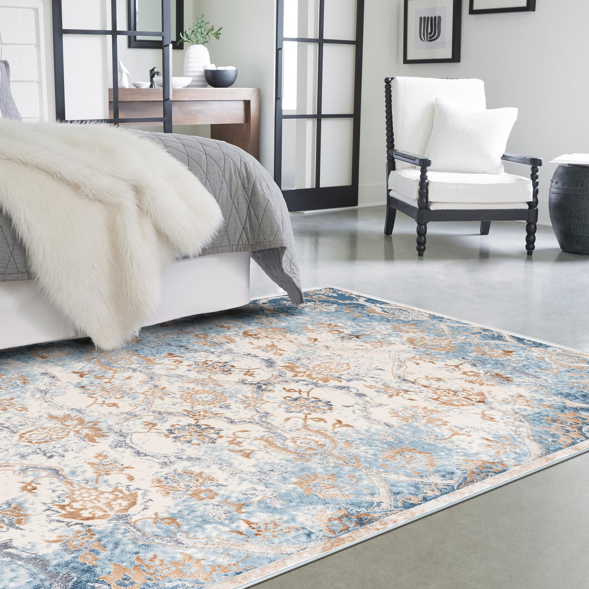 Kensington Collection Area Rug -  Mayfair Rectangle Blue  lifestyle 12