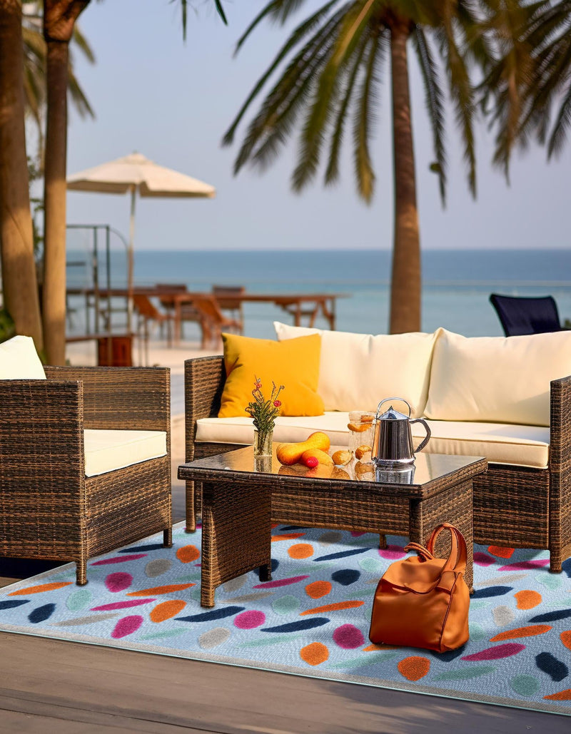 Bahama Breeze Outdoor Collection Area Rug - Nassau Rectangle Blue  lifestyle 38