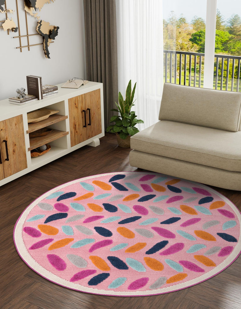 Bahama Breeze Outdoor Collection Area Rug - Nassau Round Pink  lifestyle 125